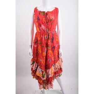 Farm Rio Womans Maxi Dress Tiered Fruits S Red Orange Multicolor Ruffled NWT